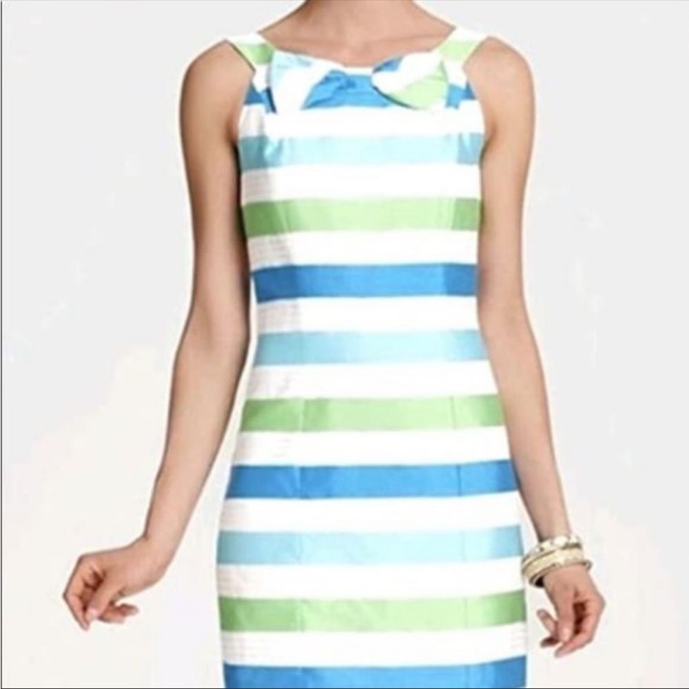Lilly Pulitzer Green Blue White Women’s Organza Stripe Bow Front Dress Size 6